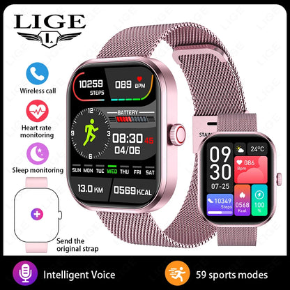 LIGE Fashion Smart Watches Women Bluetooth Call Women‘s Health Monitor Heart Rate Blood Pressure Fitness Digital Smartwatch Men