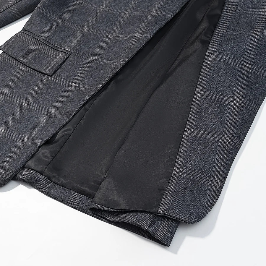 HH Women Fashion Plaid Blazer Coat Stand Collar Long Sleeve Jacket 2026 Spring Trend Casual Office Lady Chic Outerwear