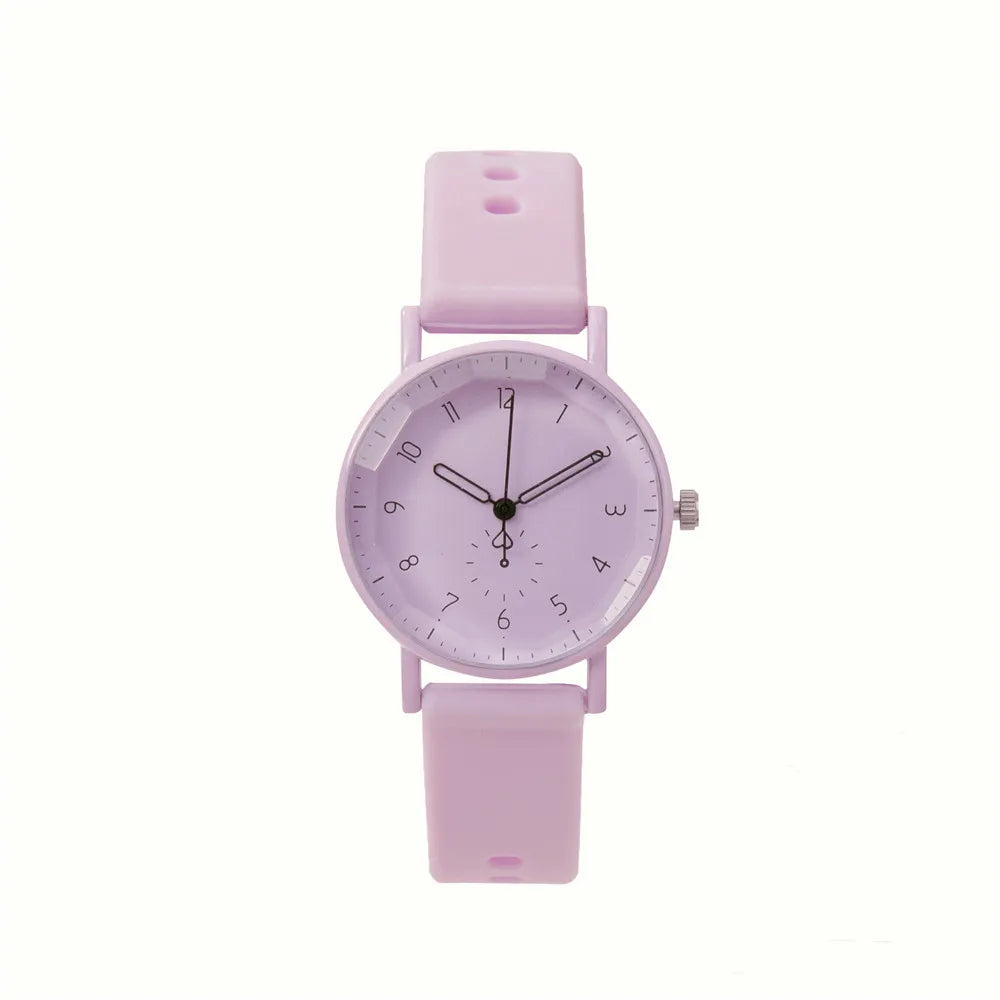 Fashion Women's Pink Minimalist Watch Silicone Strap Quartz Wristwatch Elegant Ladies Watches
