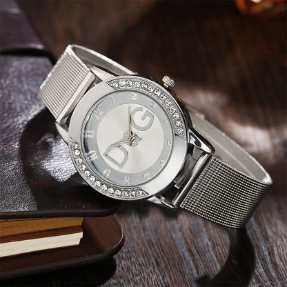 Fashion  Starry Sky Diamond encrusted Women's Watch Casual Stainless Steel Gold Mesh Strap Women's Dress Watches