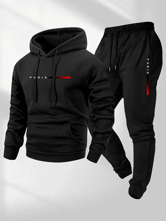 2025 letter printed sportswear set men's hooded sweatshirt long pants set spring and autumn winter warm suit