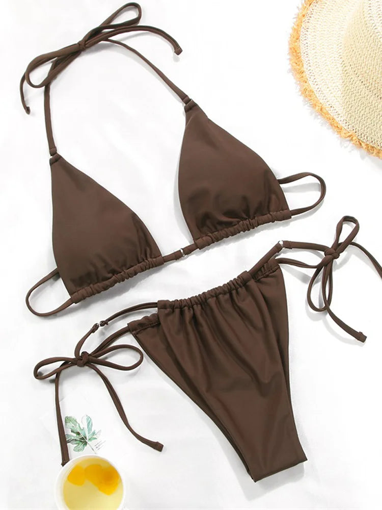 Halter Extreme Bikini for Women Green Swimwear Bandage Micro Thong Bikini Beach Wear Bathing Suit Female 2026 Swimsuit