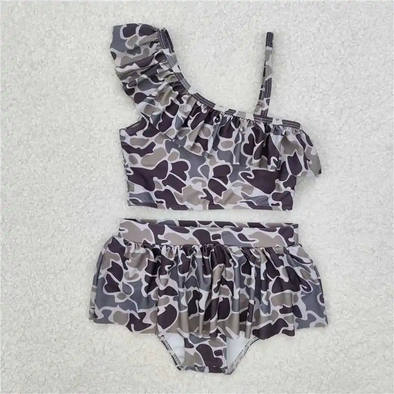 Wholesale Children Summer Grey Camo Print Swimsuit Kid Stretchy Swimwear Infant Matching Baby Boy Girl Swimming Trunks Shorts