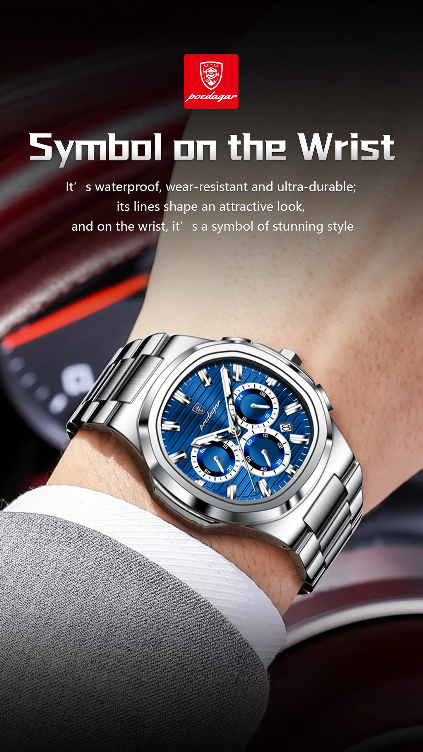 POEDAGAR Business Male Clock Date Chronograph Waterproof Luminous Luxury Men Watch Stainless Steel Quartz Fashion Men's Watches