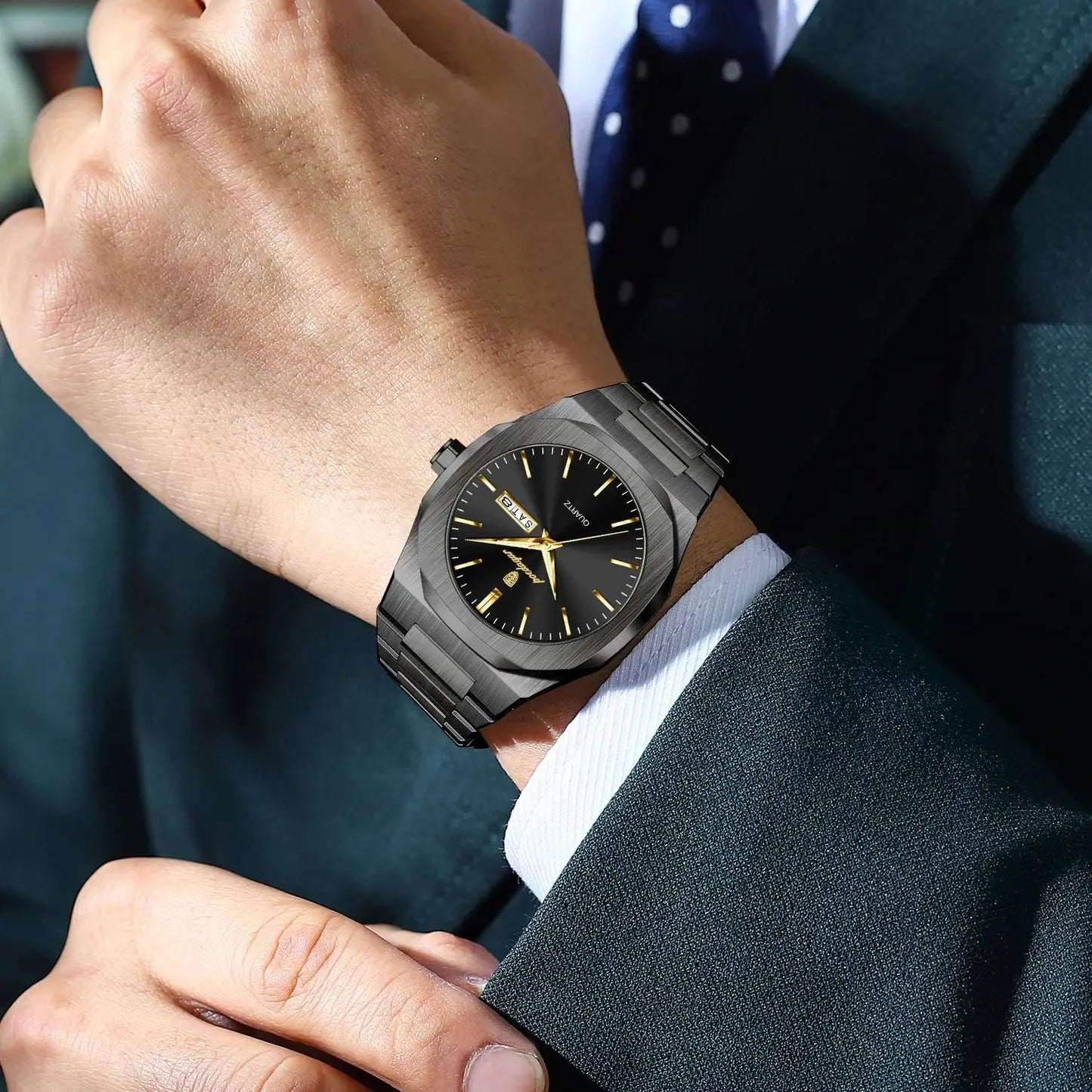 POEDAGAR Fashion Brand Man Clock Luminous Waterproof Stainless Steel Men's Watch Date Week Quartz Business Watches For Men Reloj