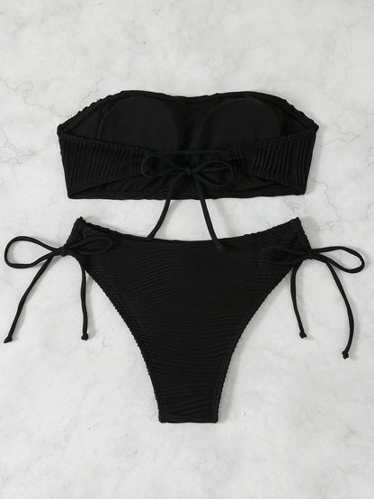 Contrast Binding Bandeau Bikinis 2026 Women Sexy Swimsuit Solid Padded Swimwear Female Bathing Suit Swimming Summer Beachwear