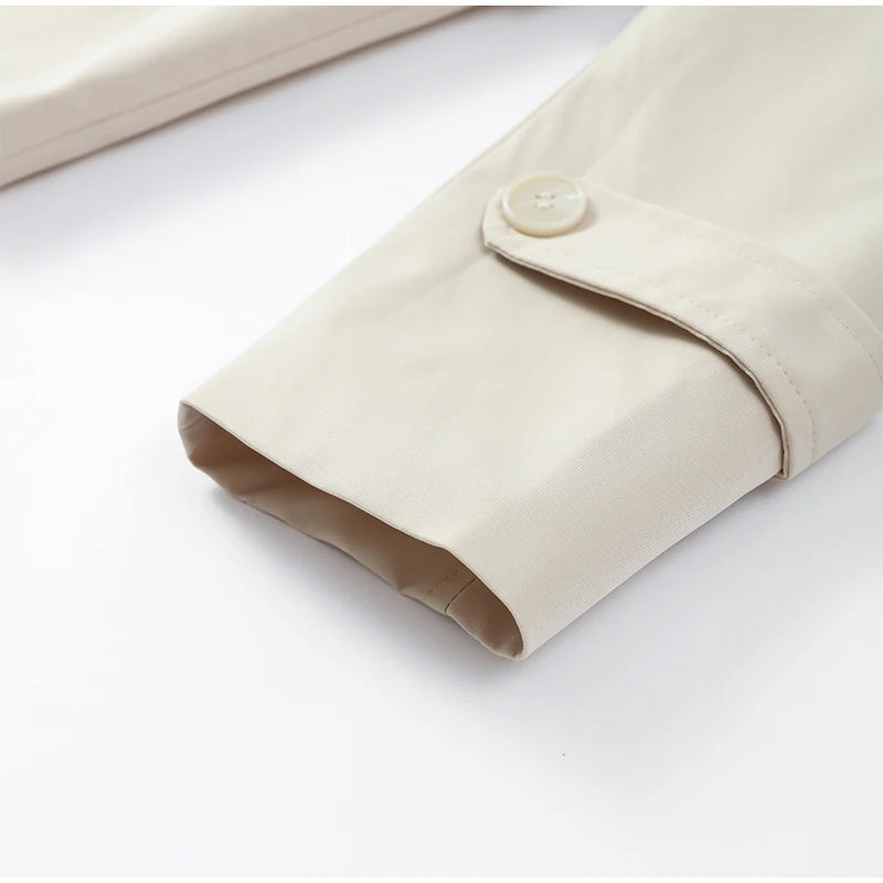 Solid Lapel Lace Up Trench Coat Women Fashion Full Sleeve Waist Cinching Short Windbreak New Autumn Office Commute Outwear 2026
