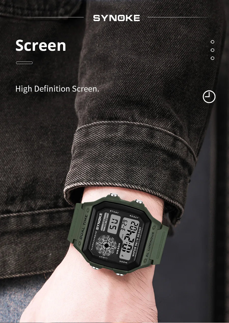 SYNOKE Digital Watches Men Sports Luminous Multifunction Waterproof Chrono Wristwatch Outdoor and Running Student Seven Light