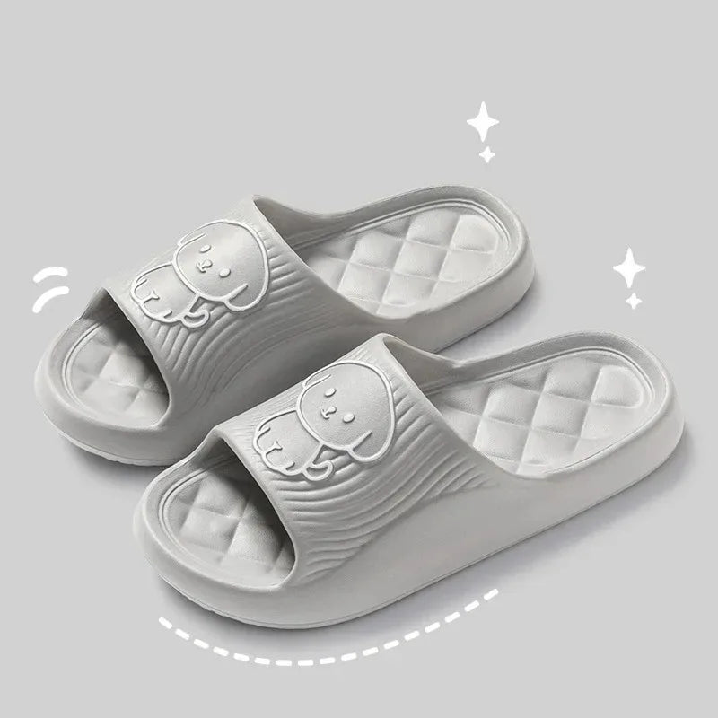 Cute Carton Slippers Bathroom Slippers Cloud Cushion Slides Summer Soft Thick Platform Home Men Indoor Non-slip Flat Flip Flops