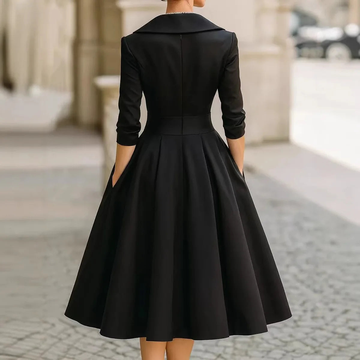 Office Lady Slim A-Line Dress Women 2025 Autumn Winter Fashion Long Sleeve Turn-down Collar Maxi Dresses Elegant Vestidos