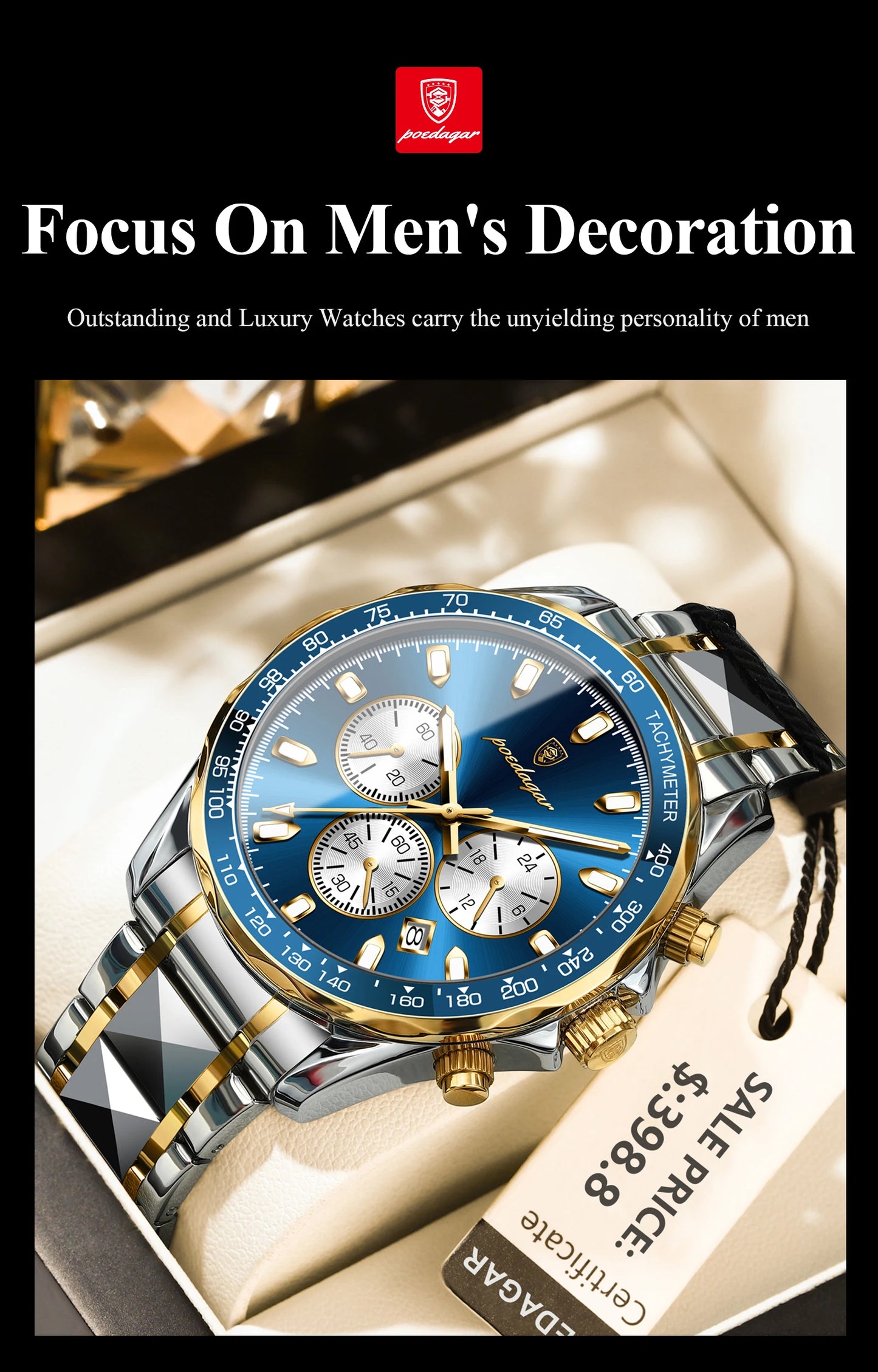 POEDAGAR Top Luxury Men Watch Chronograph Waterproof Luminous Date Man Watch Stainless Steel Sports Fashion Quartz Men's Watches