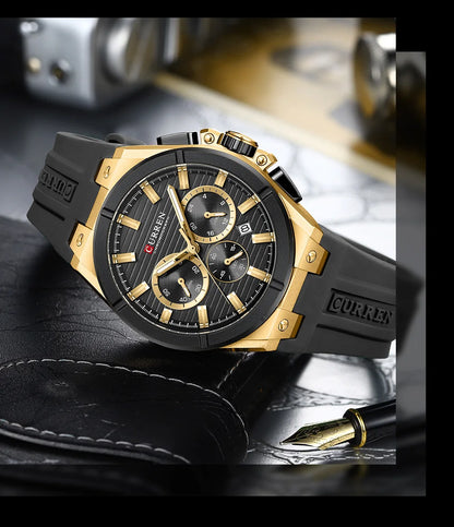 CURREN 8487 Casual Men's Quartz Wristwatch Multifunctional Chronograph Calendar Outdoor Sports Luminous Fashion Watches for Man