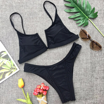 Splicing Denim V Shaped Thong Bikini Women Swimsuit Female Swimwear Two Pieces Bikini Set Bather Push Up Bathing Suit Swim Lady