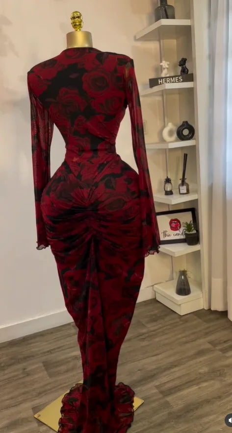 CM.YAYA Women Draped V-neck Cutout Front Ruched Stacked Bodycon Midi Long Maxi Dress 2025 Night Club Party Vestidos Sexy Dresses
