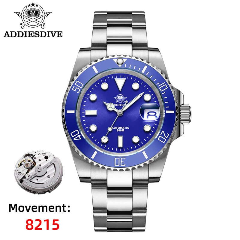 ADDIESDIVE AD2503 Luxury Men Automatic Watch 8215 Movement Sapphire Glass Diving Watches 200M Waterproof Mechanical reloj hombre