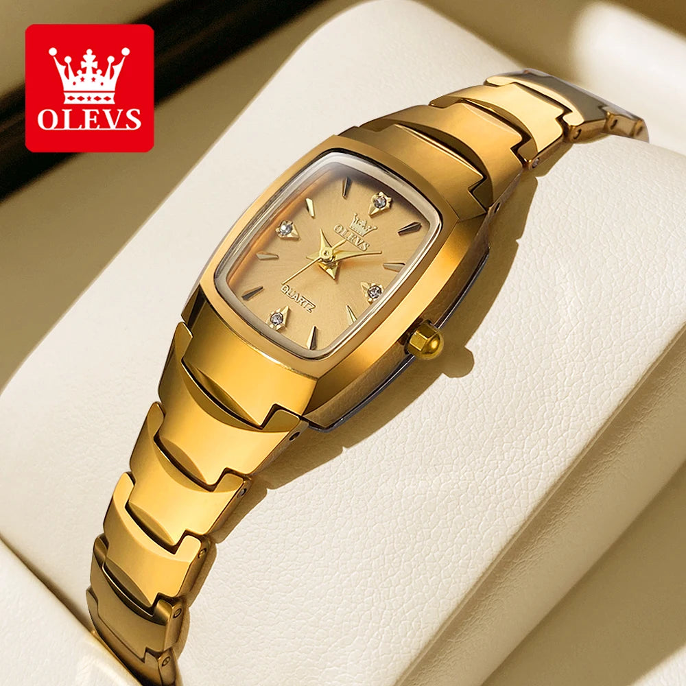OLEVS 7006 Women's Watches Fashion Tonneau Dial Luxury Tungsten Steel Waterproof Wristwatch for Women Elegant Retro Ladies Watch