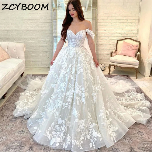 Customized Appliques Lace off Shoulder Ball Gown Wedding Dresses For Women 2026 Court Train Bridal Gowns Vestidos De Novia