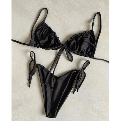 BIQIUYYI Brazilian Sexy Micro Mini Thong Bikini Set Summer Bandage Swimsuit Women Pleated Bathing Suit Beachwear Halter Biqiuni