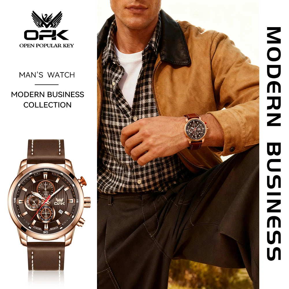 OPK 6083 Men's Quartz Watch Leathar Strap Luxury Luminous 30m Waterproof Modern Business Watches For Men