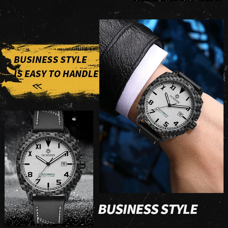 OCHSTIN Men's Automatic Mechanical Movement Watches Man Leather Strap Wristwatch Waterproof Master Series Luminous Hand Watch