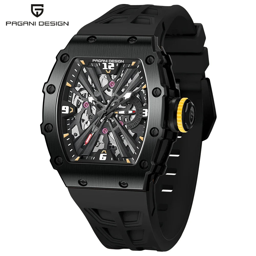 PAGANI DESIGN  Luxury Mens Quartz Watches Barrel Shape Waterproof Wrist Watch For Men VH65 Silicone Luminous Sapphire Mirror
