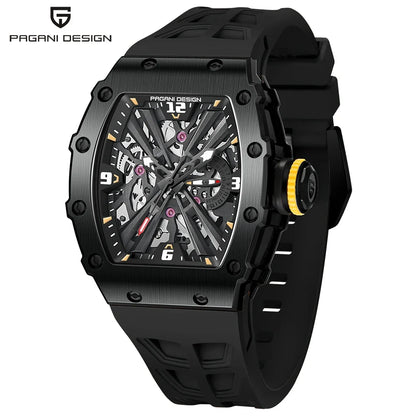 PAGANI DESIGN  Luxury Mens Quartz Watches Barrel Shape Waterproof Wrist Watch For Men VH65 Silicone Luminous Sapphire Mirror