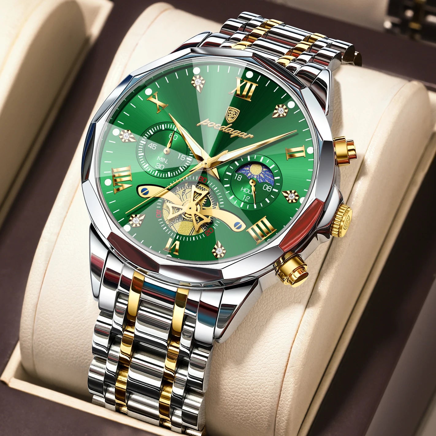 POEDAGAR Luxury Men Clock Waterproof Luminous Chronograph Sport Man Wristwatch Stainless Steel Fahion Quartz Men's Watches Reloj