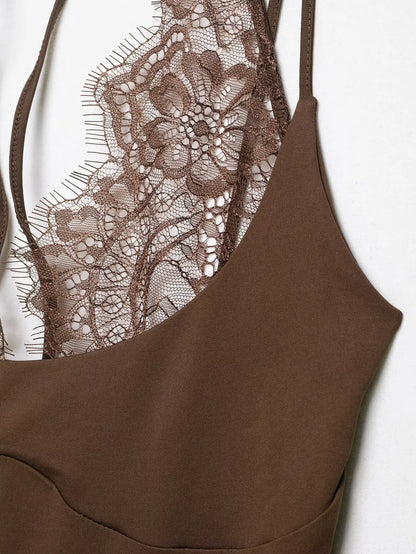 KONDALA 2026 Woman Sexy Night Party Pink Bodysuits Patchwork Lace Sleeveless Streetwear Slim Bodysuits Fashion Mujer Sheath Tops