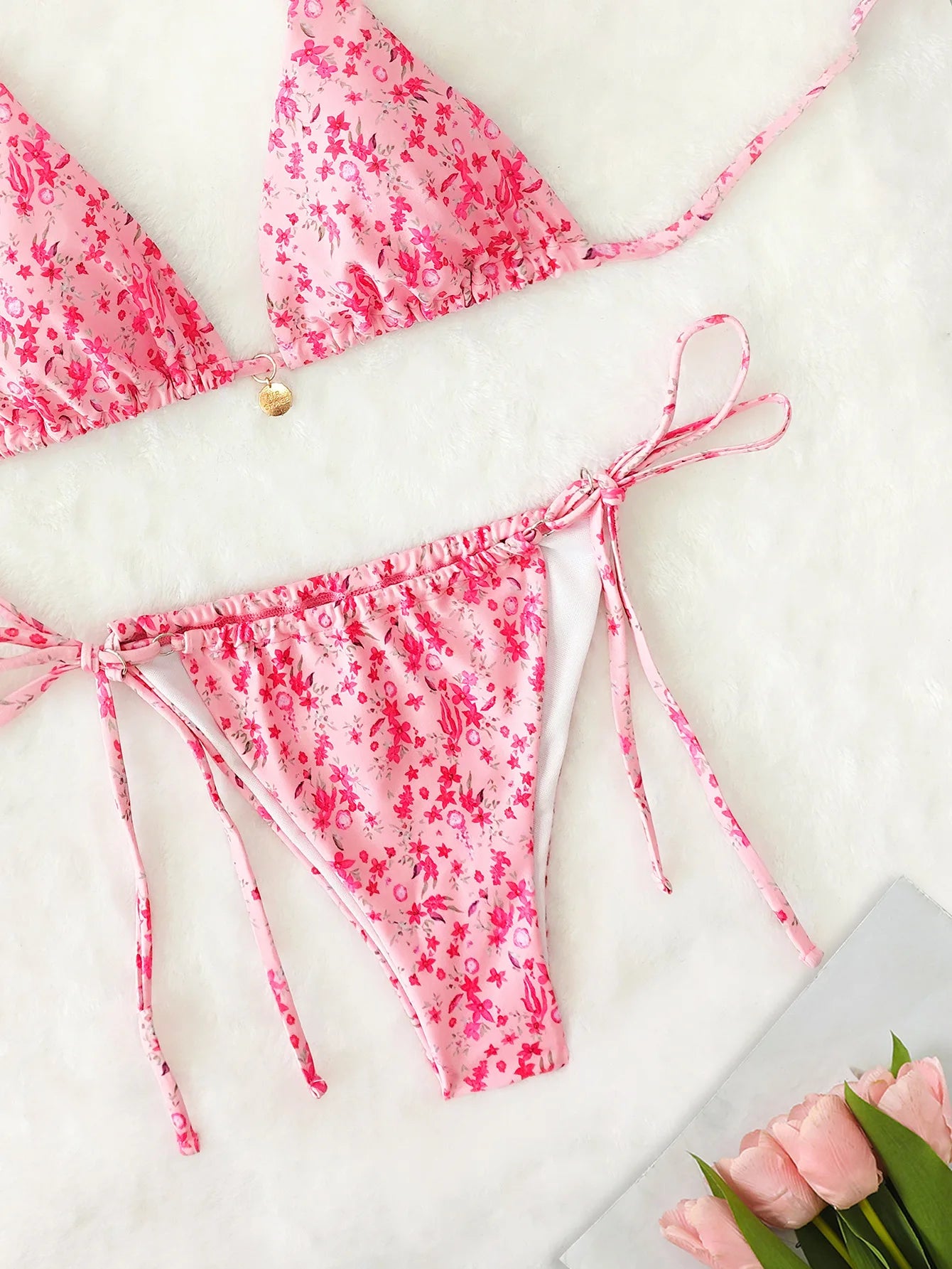 "2026 New Triangle Bikini Set - Floral Print Push Up Swimsuit & Brazilian Bottoms"