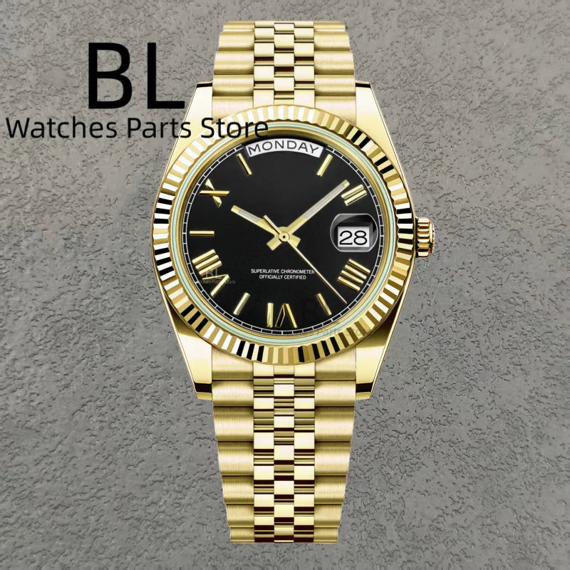 BLIGER 36mm39mm Silver Gold Luxury Enamel Dial Men's Watches Miyota8285 Week Date Function Waterproof Sapphire Glass Reloj Hombr