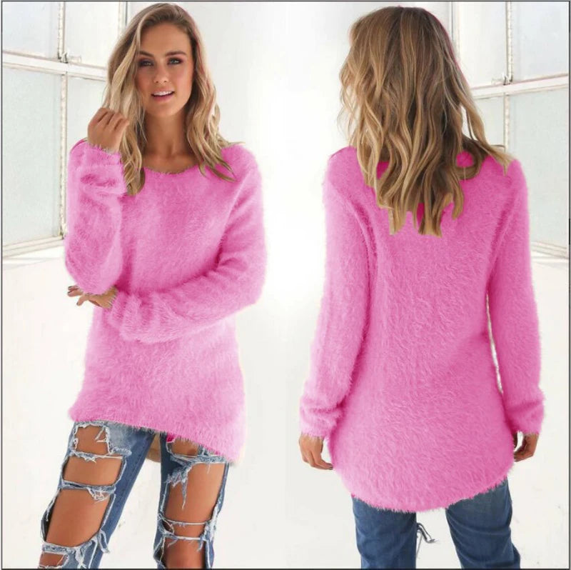 2025 Plus Size Women Warm Sweaters Solid Color O Neck Loose Knitted Pullover Long Sweater Casual Blouse Lady Oversize Clothing