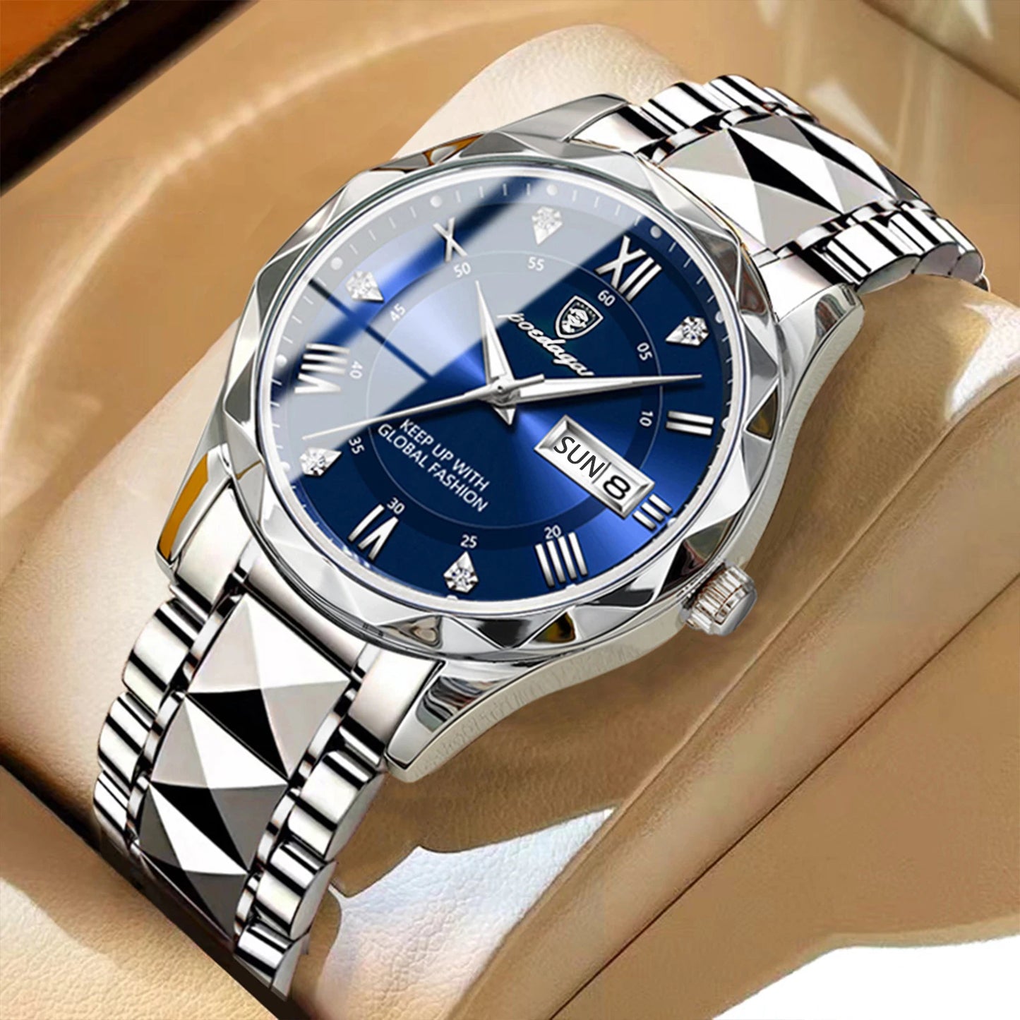 POEDAGAR Top Classic Men's Quartz Watches Waterproof Luminous Stainless Steel Man Wristwatch Date Week Original Men Watch Reloj