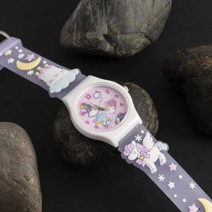 Sanrio 3D Pattern Children's Watch Cinnamoro Hello Kitty Waterproof Quartz Watch Kuromi Cartoon Silica Gel Watchband Kids