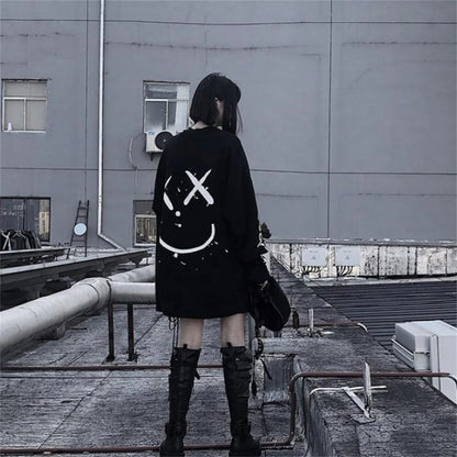Cool Women Korean Fashion Oversized Long Sleeve T Shirt Hip Hop Punk Streetwear Girls Tees Black Loose Long Sleeve T Shirt Males