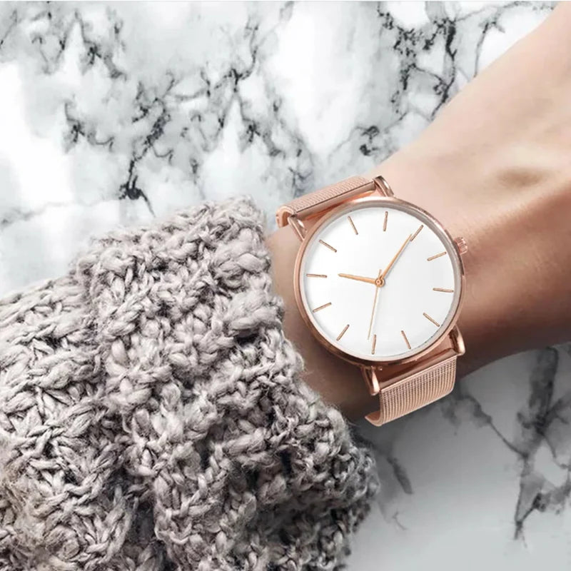 Top Brand Women's Watches Luxury Metal Mesh Simple Quartz Watches Fashion Elegant Rose Gold Ladies Wristwatch Clock Reloj Mujer