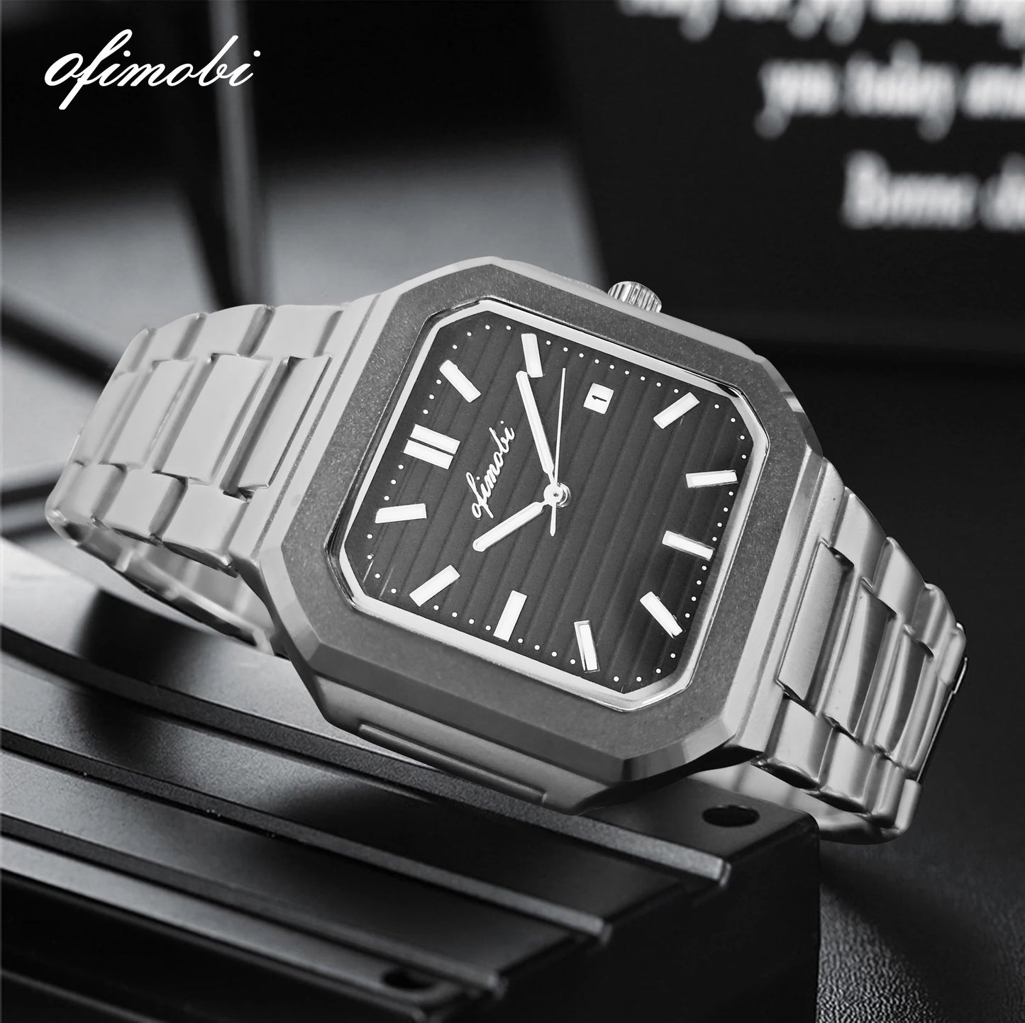 Classic Men Business Watches Fashion Square Dial Stainless Steel Strap Quartz Watch with Calendar For Luxury Mens Clock