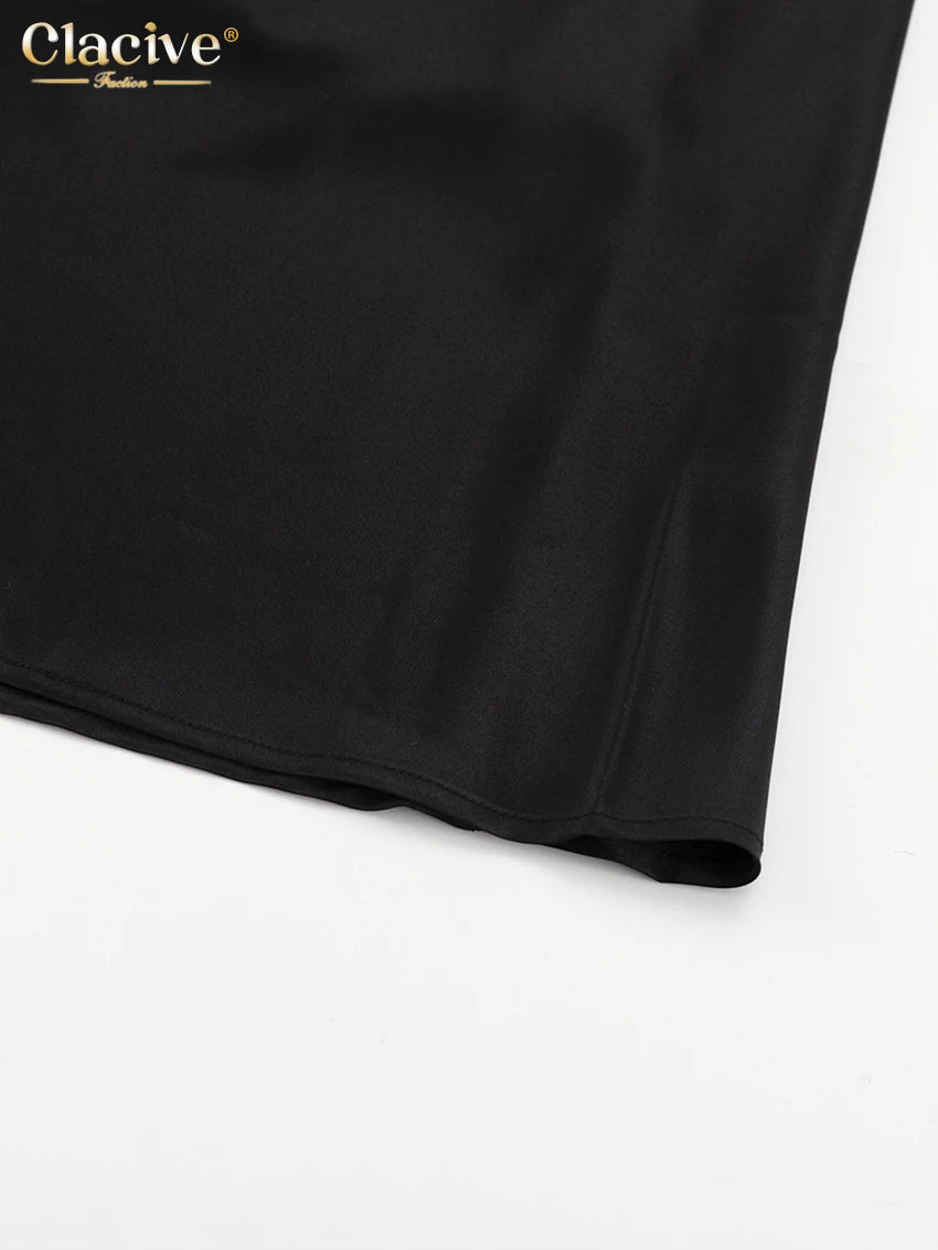 Clacive Summer Loose Black Women's Dress 2025 Fashion Strapless Sleeveless Maxi Dresses Sexy Classic Solid Dress Female Clothing