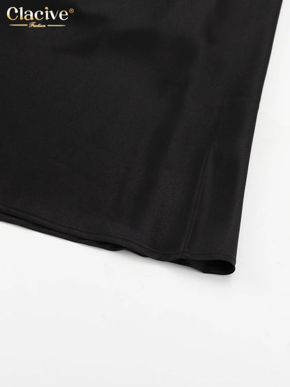 Clacive Summer Loose Black Women's Dress 2025 Fashion Strapless Sleeveless Maxi Dresses Sexy Classic Solid Dress Female Clothing