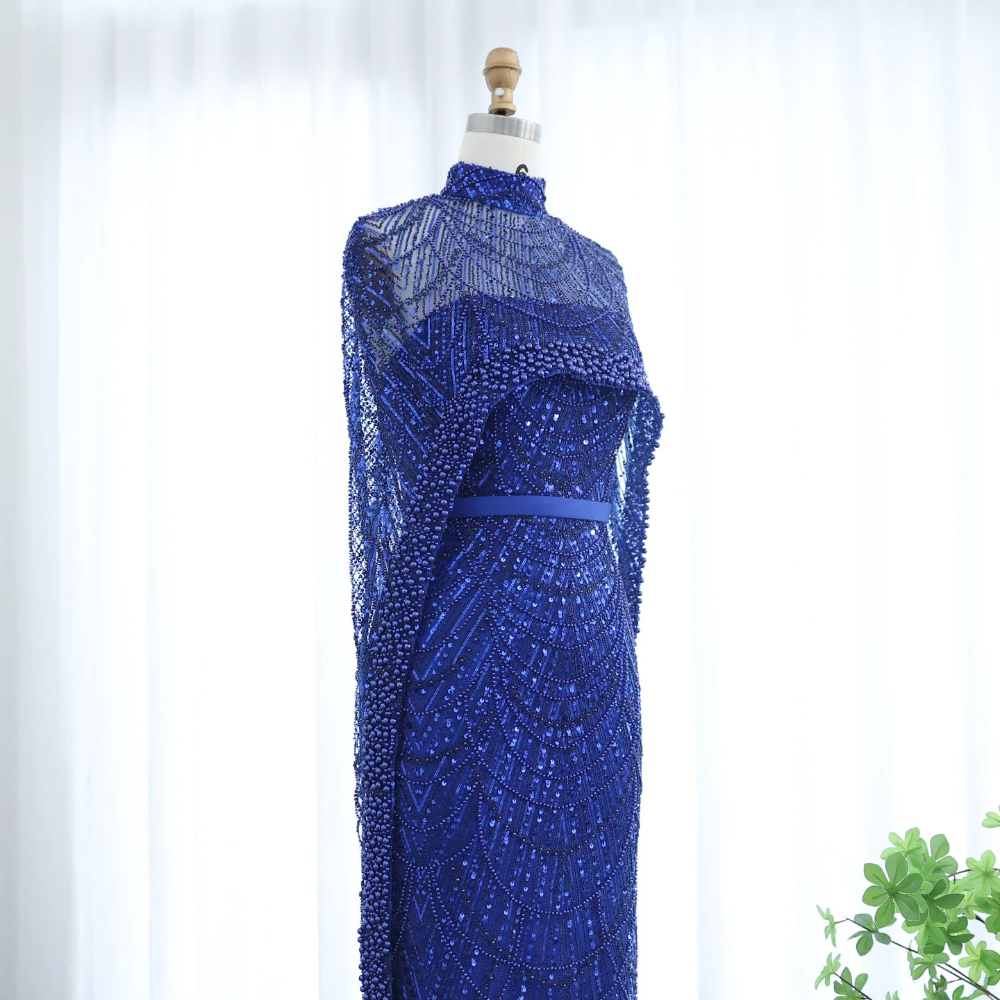 Sharon Said Luxury Pearls Dubai Champagne Evening Dresses with Cape New Arabic Women Mermaid Wedding Party Prom Dress SS369