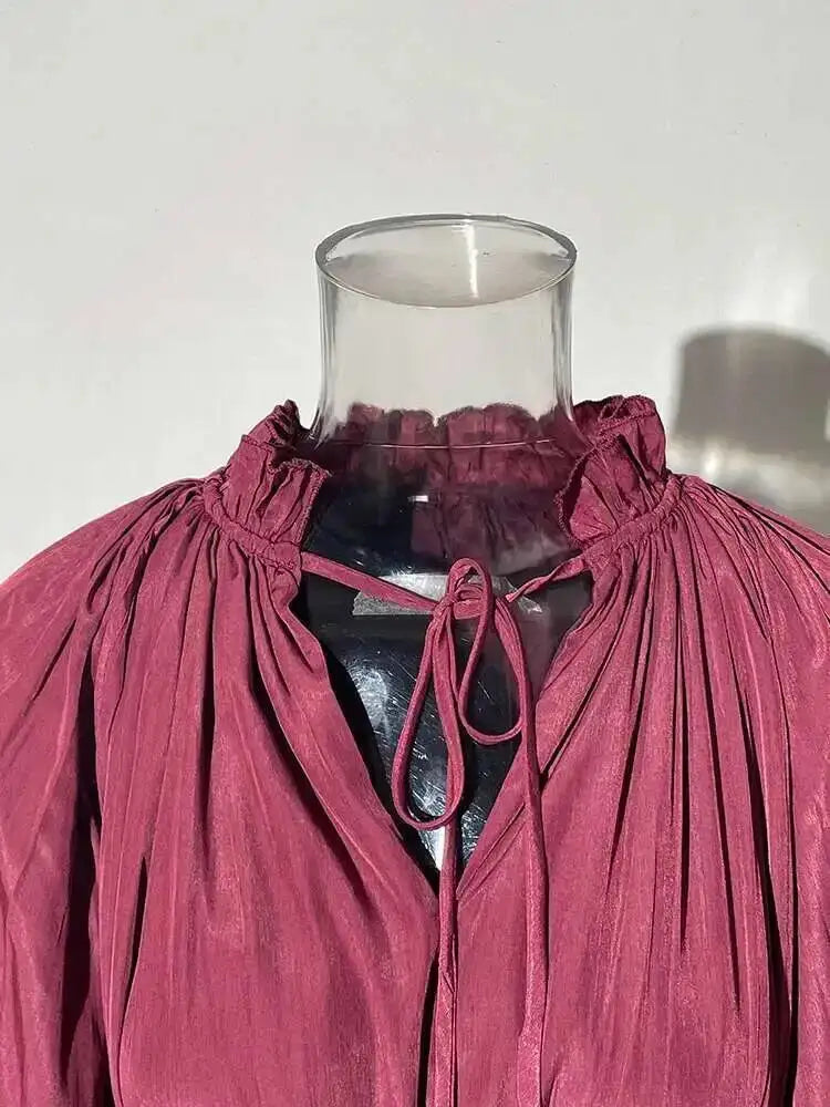 IEQJ Elegant Big Swing Irregular Ruffles Party Maxi Dresses For Women Cloak Sleeves Spliced Lace Up Pleated Dress 2025 New