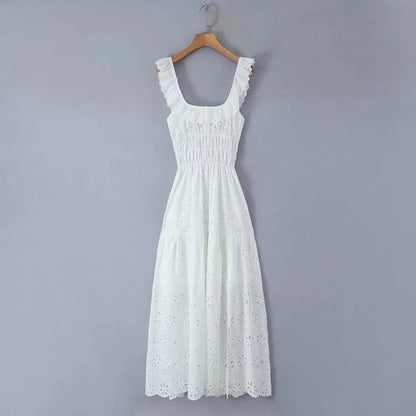Ashgaily White Dress Women Halter Cotton Long Dress Lace Elegant Party Outfits Ladies Sexy Club Clothes