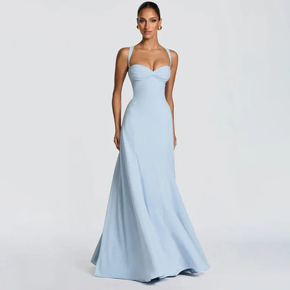 Lady Sexy Strapless Split Solid Pleated Dress Women Chic Backless High Waist Off-shoulder Dresses 2026 New Evening Party Gowns