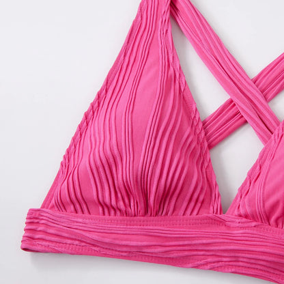 2025 Wrinkled Crinkled Bikini Women Swimwear Female Swimsuit Two-pieces Bikini Set High Cut Bathing Suit Swim Beach Wear Lady