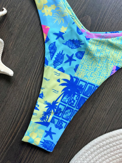 Sexy Colorful Floral Printed Bandeau Bikini Female Swimsuit Women Swimwear Two-pieces Bikini set Bather Bathing Suit Swim Lady