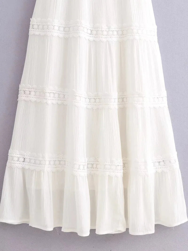 Ashgaily White Dress Women Halter Cotton Long Dress Lace Elegant Party Outfits Ladies Sexy Club Clothes