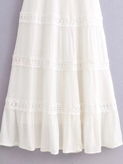 Ashgaily White Dress Women Halter Cotton Long Dress Lace Elegant Party Outfits Ladies Sexy Club Clothes