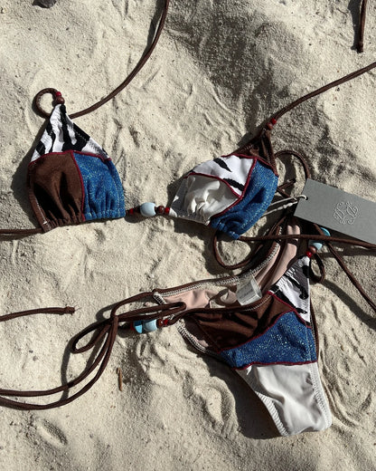 2025 Sexy Lace-up Splicing Brazilian Bikini Sets Thong Swimsuit Women Swimwear Micro Bikinis Beachwear Bathing Suits Bandeau
