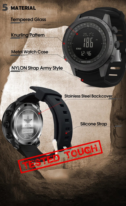 NORTH EDGE DESERT Men Digital Watch Outdoor Sports Running Swimming Outdoor Sport Watches Altimeter Barometer Compass WR50M