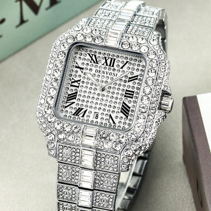 Luxury diamond watches for men Hip Hop Style Bling Bling Iced Out Wristwatch Fashion Square Stainless Steel Waterproof Clock 202