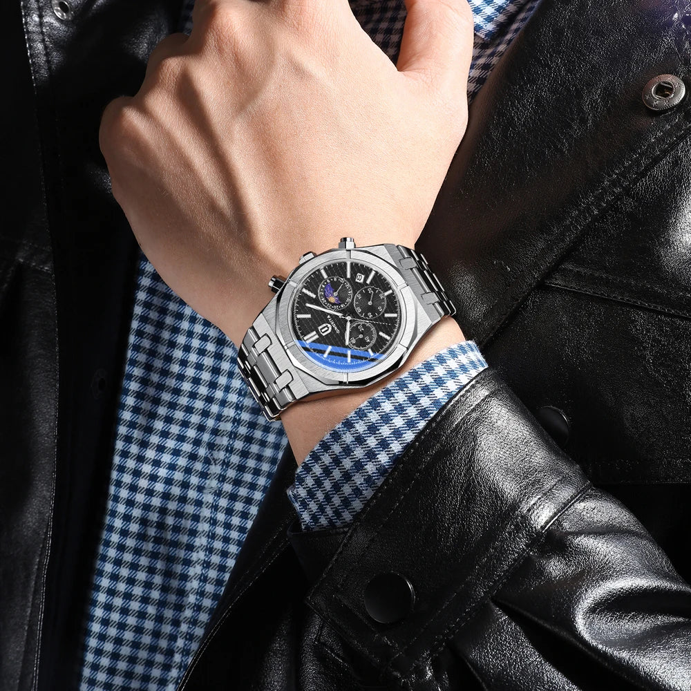 QINGXIYA Luxury Chronograph Quartz Watch Men Sport Military Watch For Men Waterproof Luminous Date Stainless Steel Men's Watches